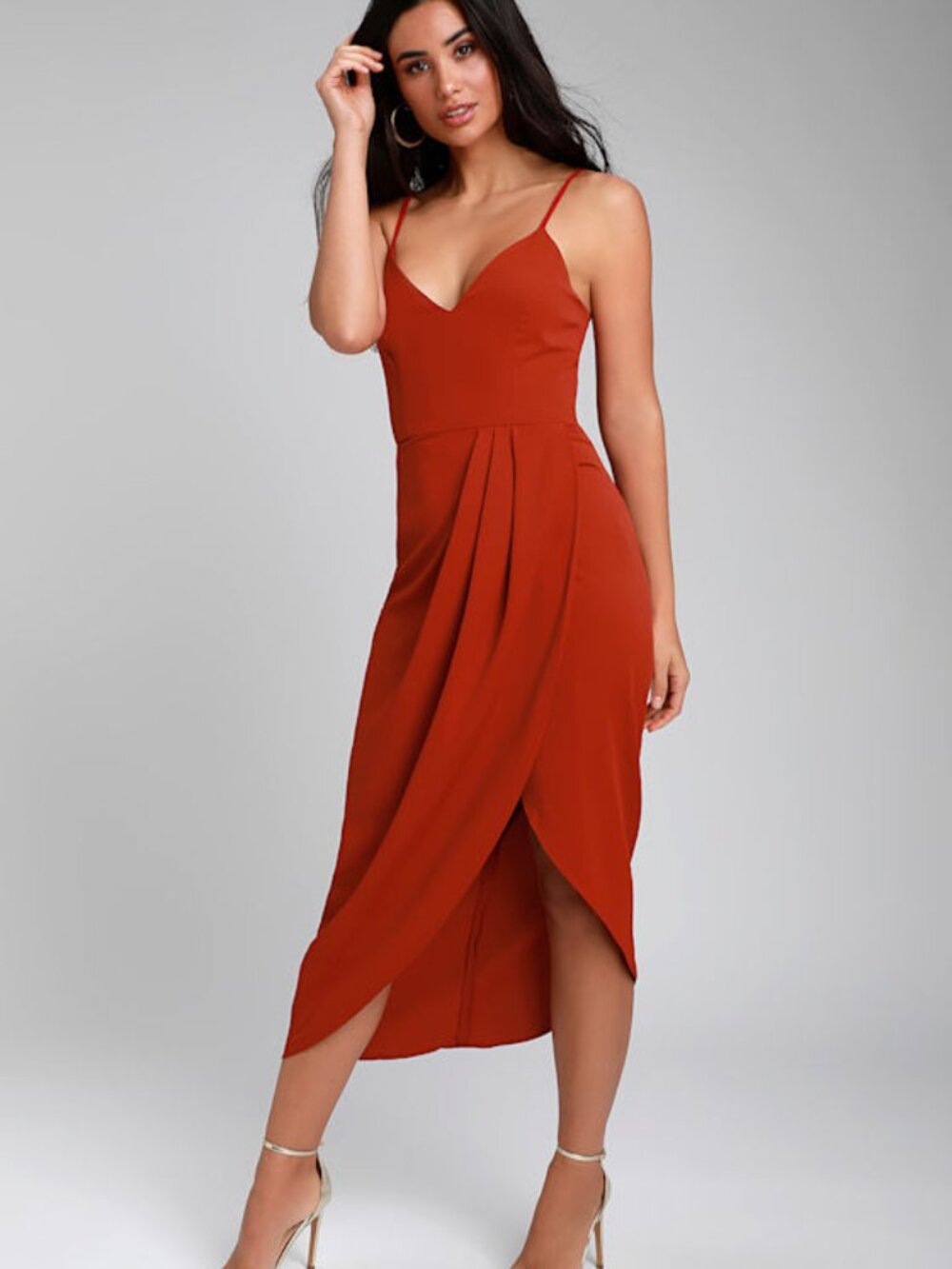 Lulus Reinette Rust Red Midi Dress - Size M